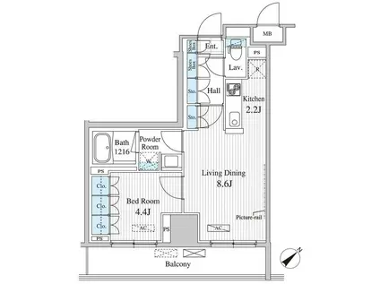 セリオ落合東中野(1LDK/4階)の間取り写真