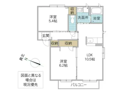 ラ・プランタンスリーゼ B(2LDK/1階)の間取り写真