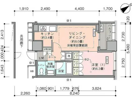 横浜ヴェールタワー(1LDK/19階)の間取り写真