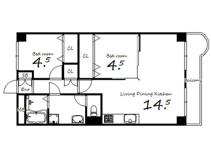 レジデンス芦屋(2LDK/4階)の間取り写真
