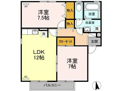 コートルミエール A棟(2LDK/1階)の間取り写真