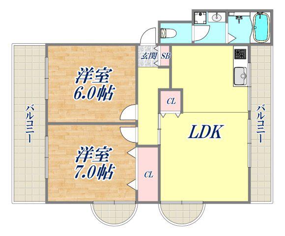 芦屋東山プリンス(2LDK/2階)の間取り写真