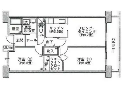コーポレート五反野(2LDK/4階)の間取り写真