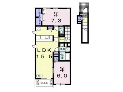 コンフォート下奈良 I(2LDK/2階)の間取り写真