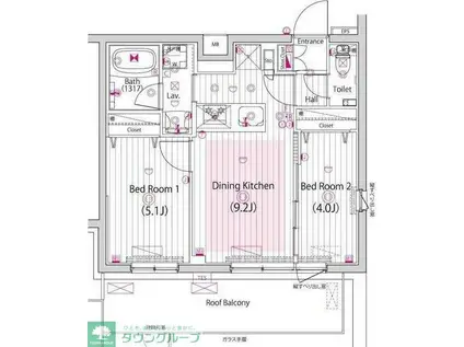 ガーラ・パークヒルズ町田(2DK/4階)の間取り写真