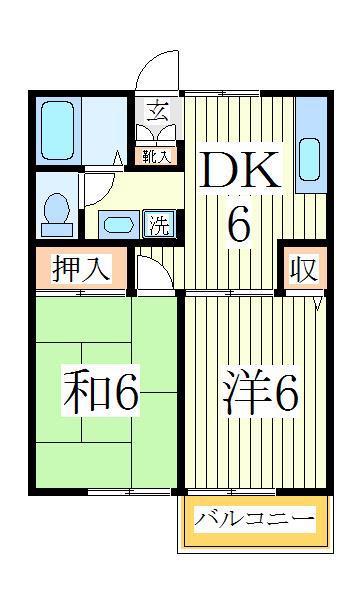 グリーンヒルズ中峠台B(2DK/2階)の間取り写真