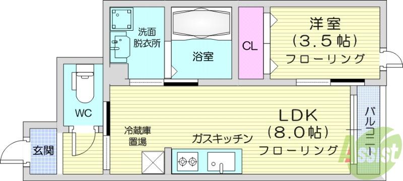 グランビュー緑ヶ丘(1LDK/1階)の間取り写真