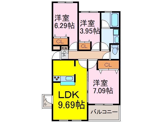 花水木の里A棟(3LDK/1階)の間取り写真