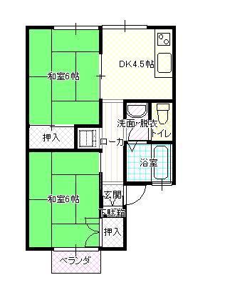 セジュール12オークス(2DK/2階)の間取り写真