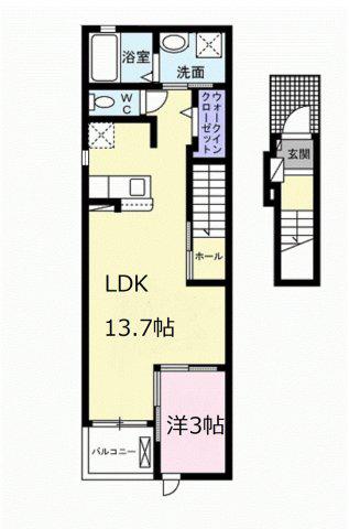 イリゼII(1LDK/2階)の間取り写真