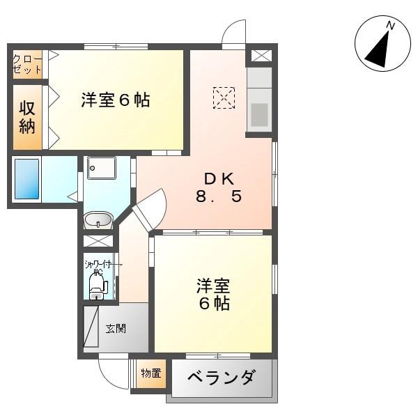 エテルノセルバB(2DK/1階)の間取り写真