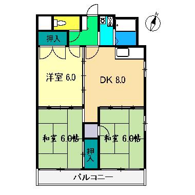 リバーサイドハイツ(3DK/3階)の間取り写真