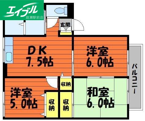 シティハイム早島A棟(3DK/2階)の間取り写真