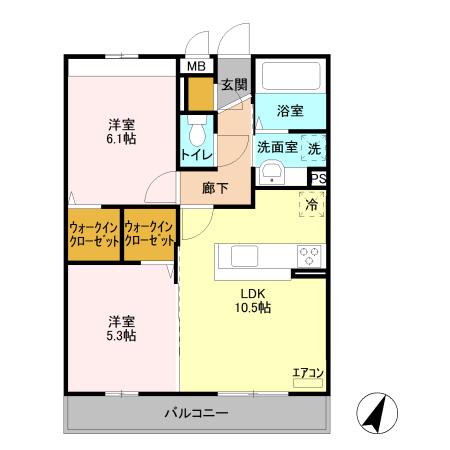 ポッソ ヴィラージュII(2LDK/3階)の間取り写真