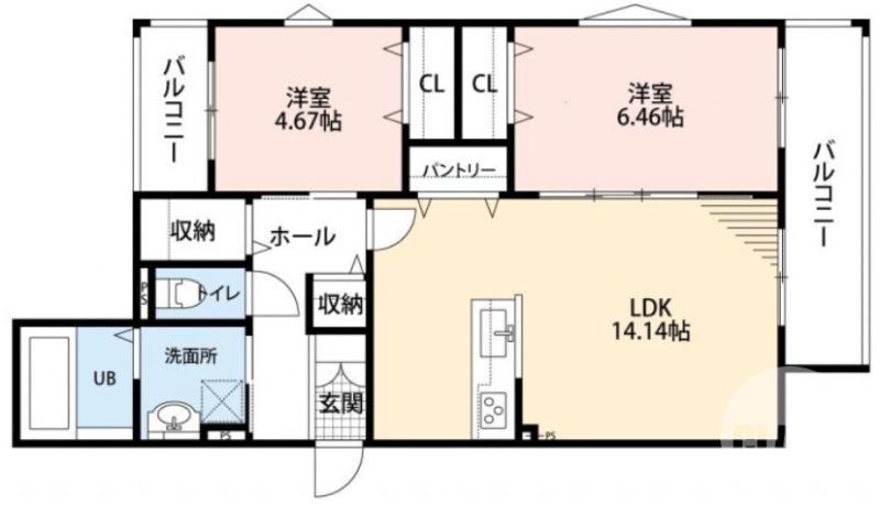 堺市堺区夕雲町1丁目(2LDK/1階)の間取り写真