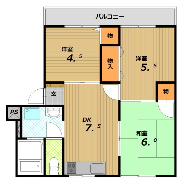 メゾン北神戸(3DK/2階)の間取り写真