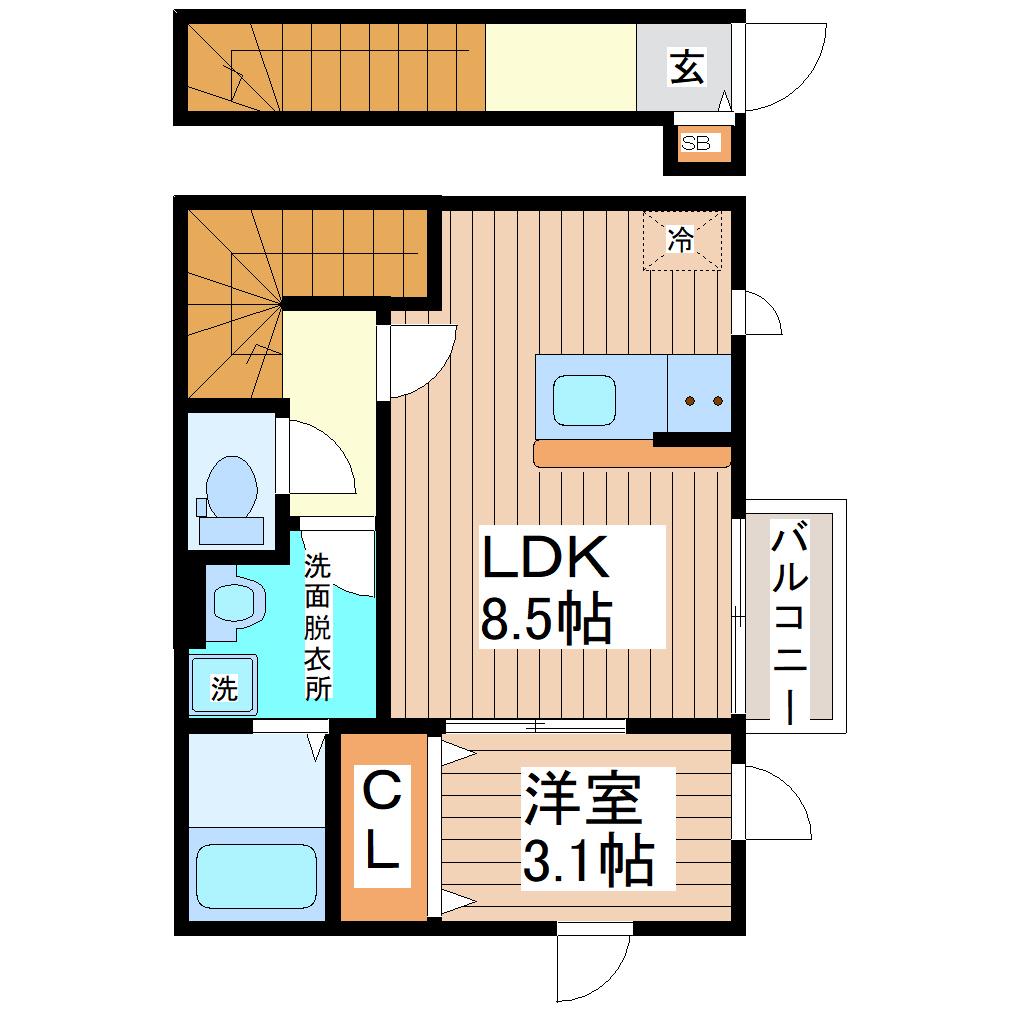 プログレス名取II(1LDK/2階)の間取り写真
