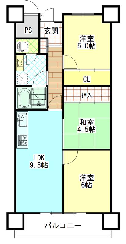 グランドムール津高(3LDK/7階)の間取り写真