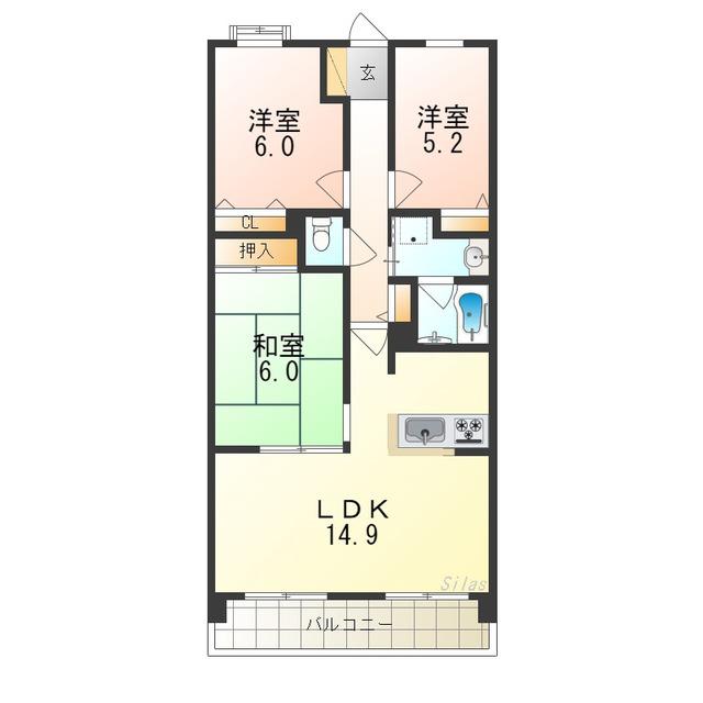 ソルプラーサ堺(3LDK/9階)の間取り写真