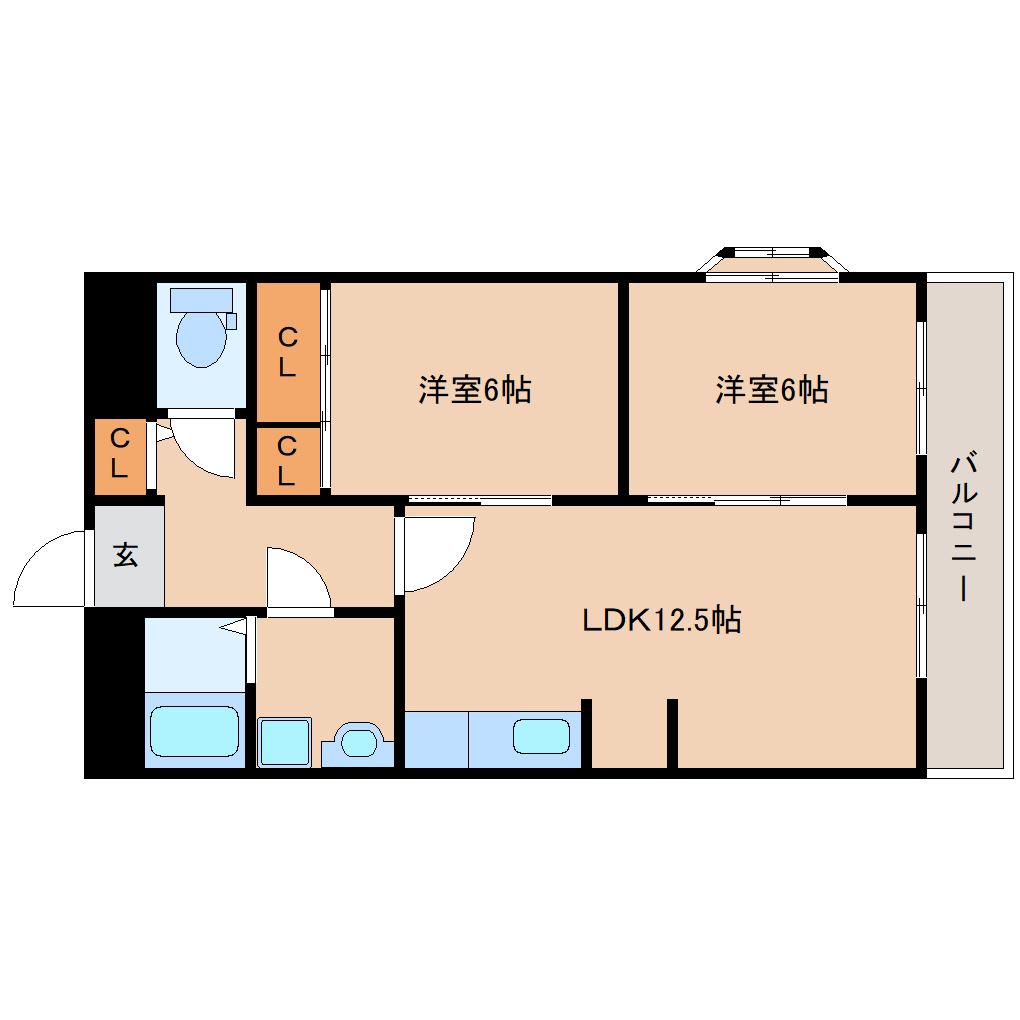 グランドハイツ森川(2LDK/2階)の間取り写真