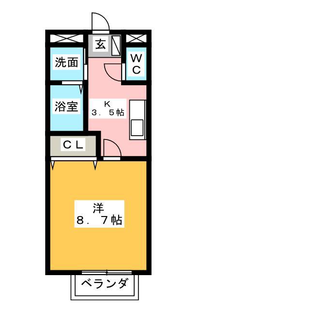 フジハイツII(1K/2階)の間取り写真