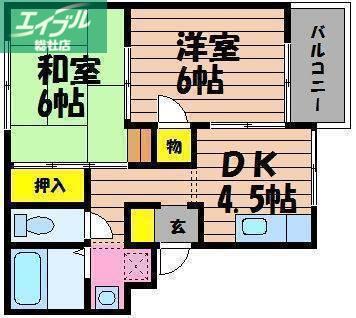 トリヴァンベール鳥越(2K/3階)の間取り写真