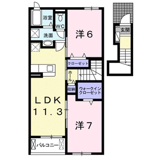 JR福塩線 湯田村駅 徒歩16分 2階建 築5年(2LDK/2階)の間取り写真