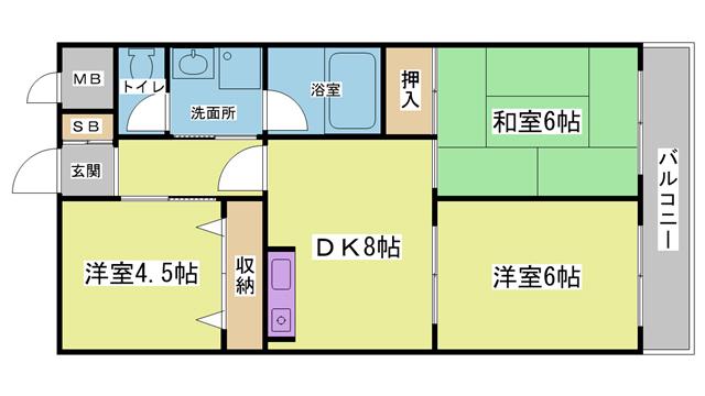グランディアミアモーレ鈴蘭台(3DK/6階)の間取り写真