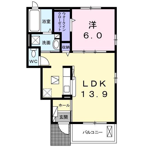 エアリーさくら A(1LDK/1階)の間取り写真