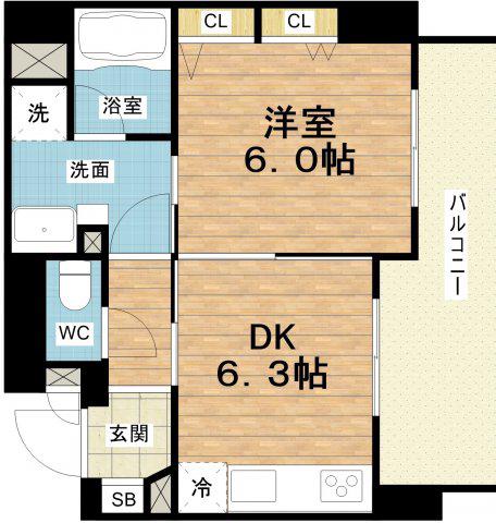 プレサンス南堀江パークサイド(1DK/5階)の間取り写真