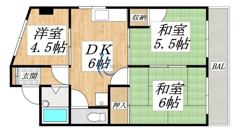 シロハイヌ湯里(3DK/5階)の間取り写真