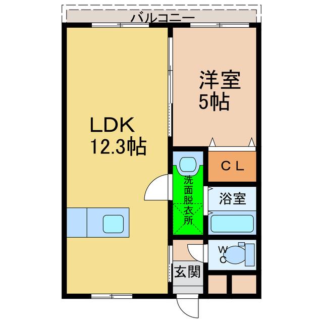 ピース・スクエア津乃峰(1LDK/2階)の間取り写真