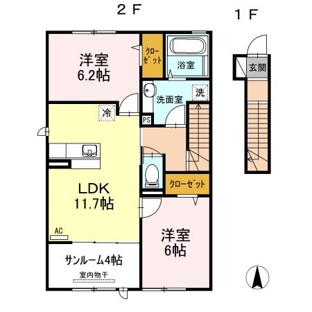KADOYAKAN A棟(2SLDK/2階)の間取り写真