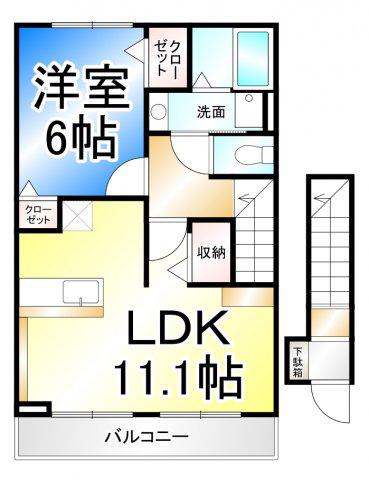 クオーレ(1LDK/2階)の間取り写真