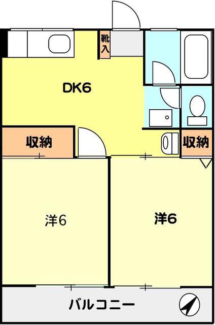 シティハイムハイツやまびこI(2DK/1階)の間取り写真