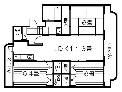 エステート西陵(3LDK/3階)の間取り写真
