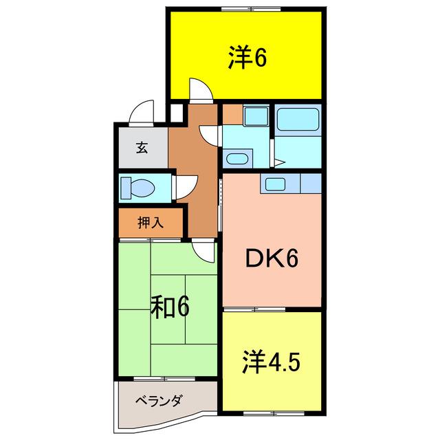 パークサイド今岡A(3DK/4階)の間取り写真