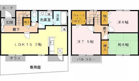アルスクレストII2棟(3LDK/1階)の間取り写真