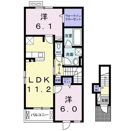 アヴィオンココ(2LDK/2階)の間取り写真