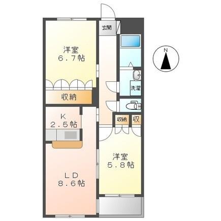 コンブリオ(2LDK/2階)の間取り写真
