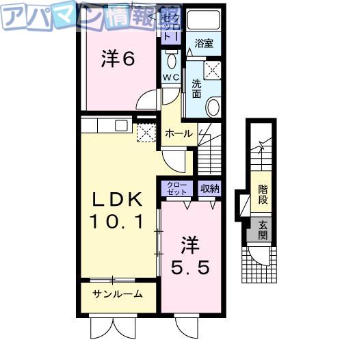 ムーランゼI(2LDK/2階)の間取り写真