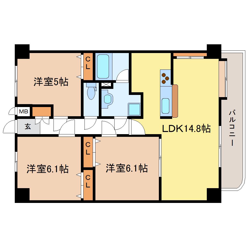 ホクレア仙台(3LDK/11階)の間取り写真