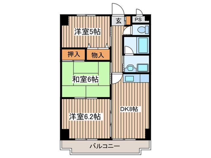 ヴィスタハウス(3DK/2階)の間取り写真