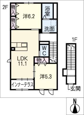 コンフォート ティア(2LDK/2階)の間取り写真
