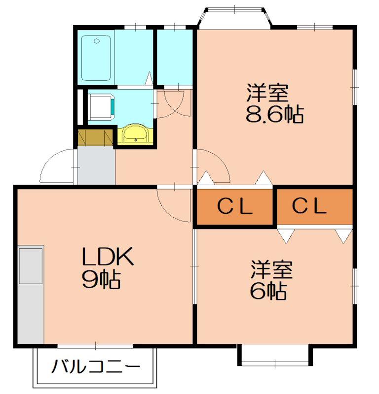 サンティール片峰C(2LDK/1階)の間取り写真