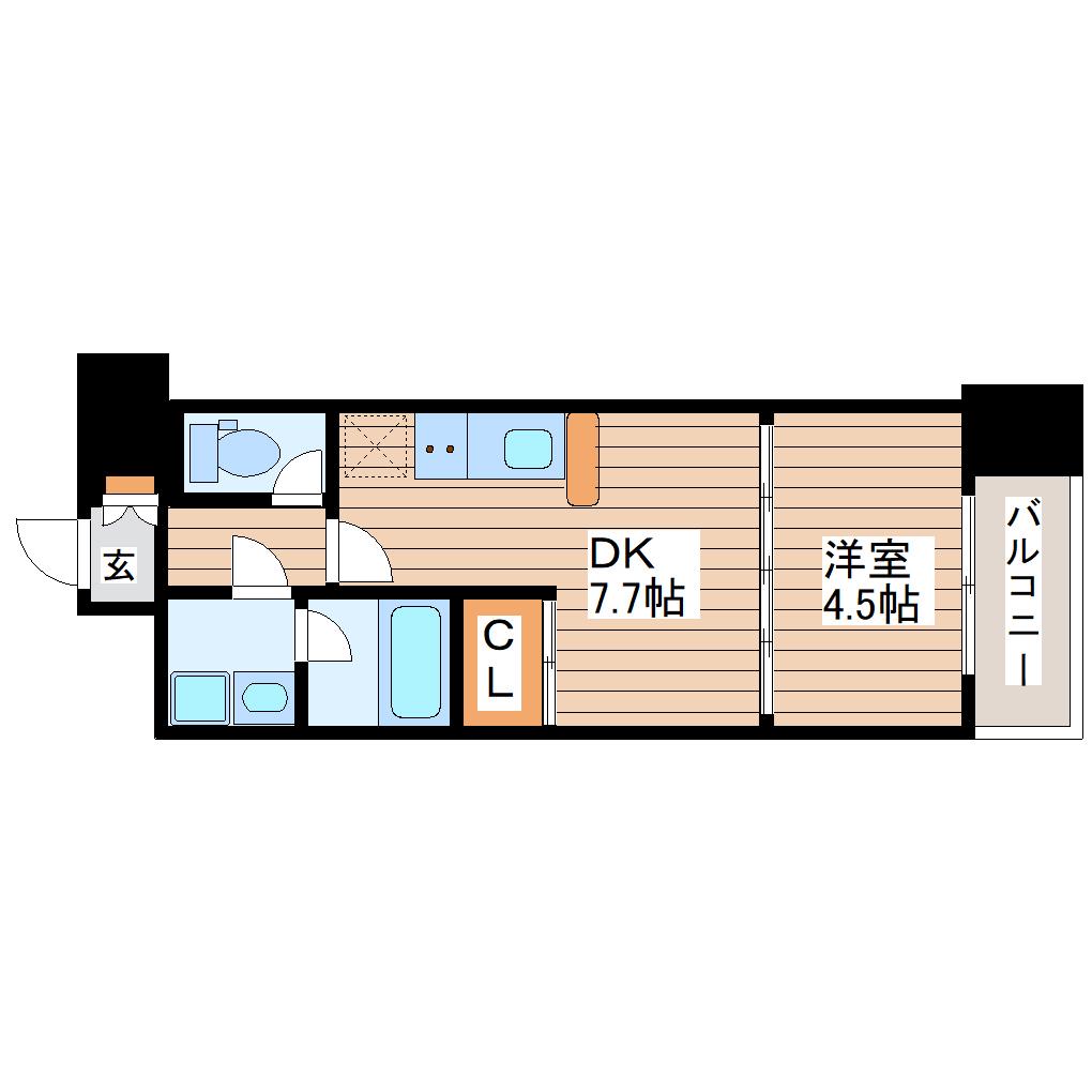 セントフィールド一番町(1DK/3階)の間取り写真
