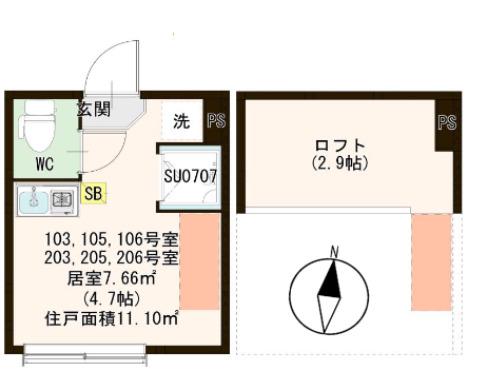 桜テラス荒川(ワンルーム/2階)の間取り写真