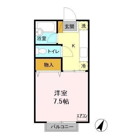 サニーヒルズ薬師台A(1K/1階)の間取り写真