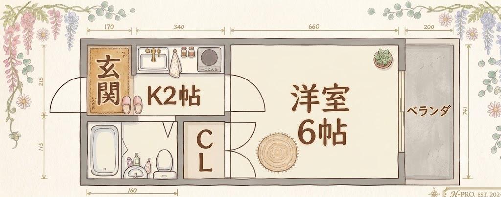 アルティメイトBUILDING.仁保(1K/2階)の間取り写真