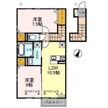 D-ROOM利田A棟(2LDK/2階)の間取り写真